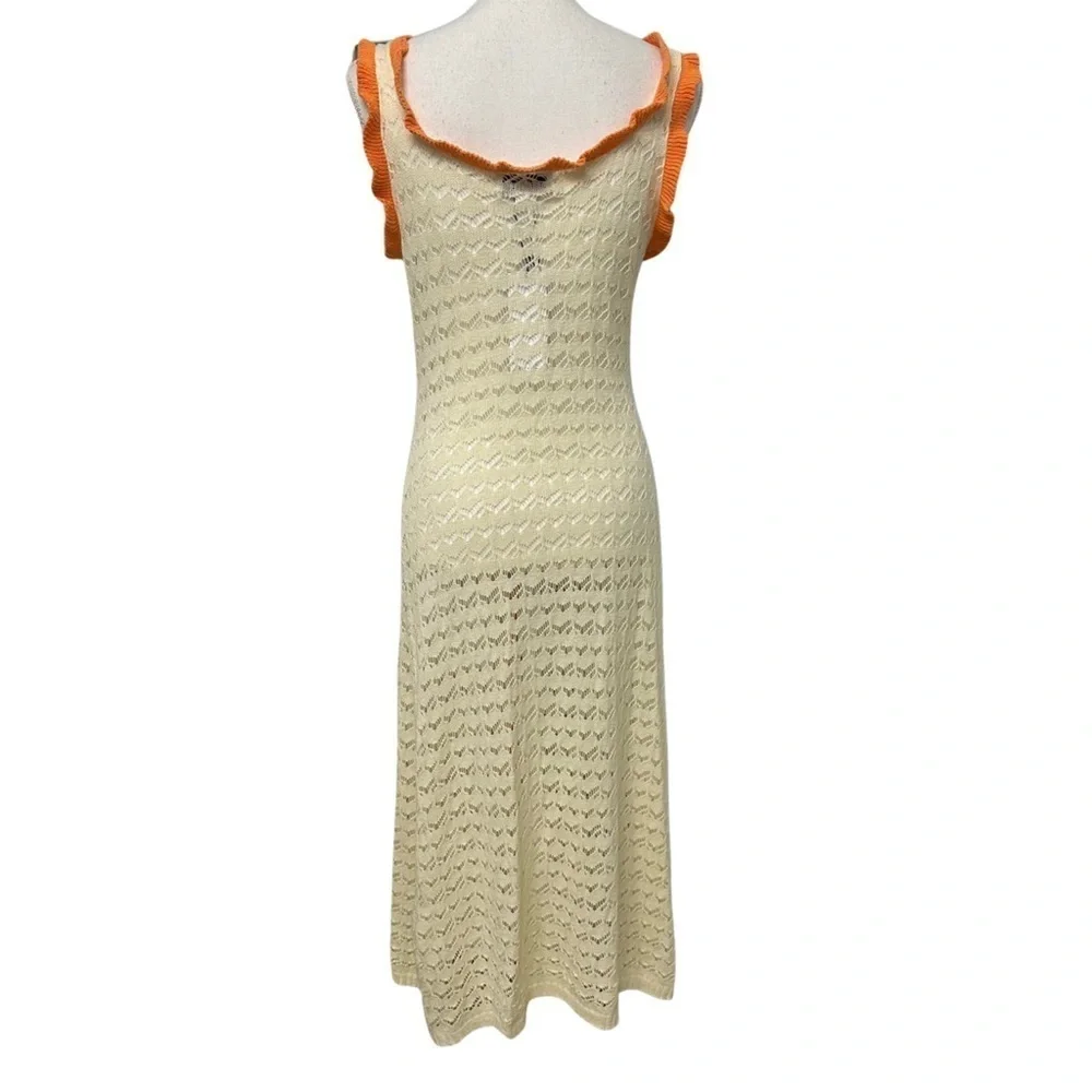 Lost Ink Crochet Duster Button Closure Cream Orange SZ Medium Resort Beach NWT - Picture 7 of 7